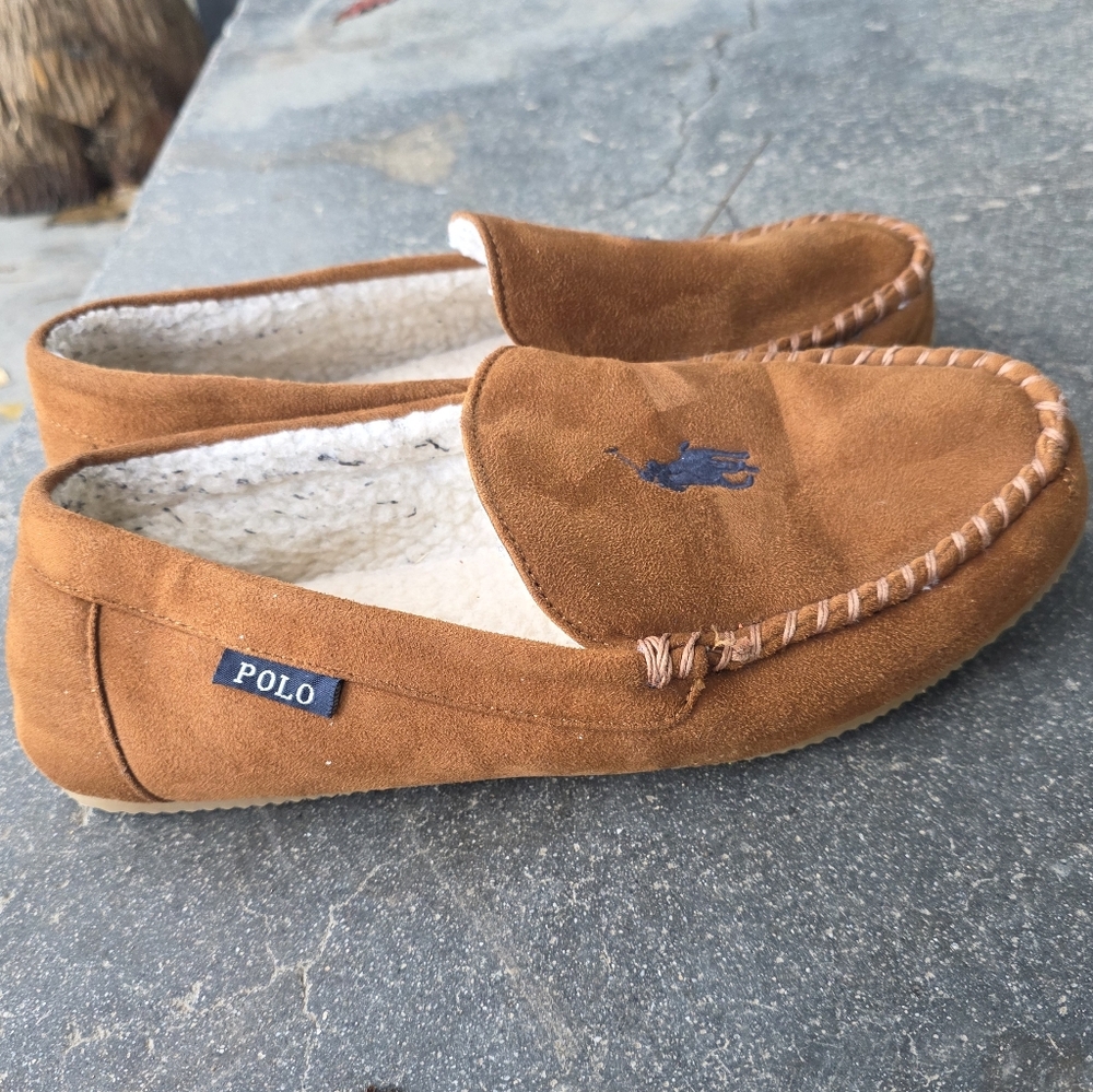 Polo Ralph Lauren Dezi With Polo Pony Slippers Brown Loafer Moccasin - Picture 2 of 6